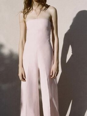 Zara Strapless Wide-Leg Jumpsuit in Pale Pink
